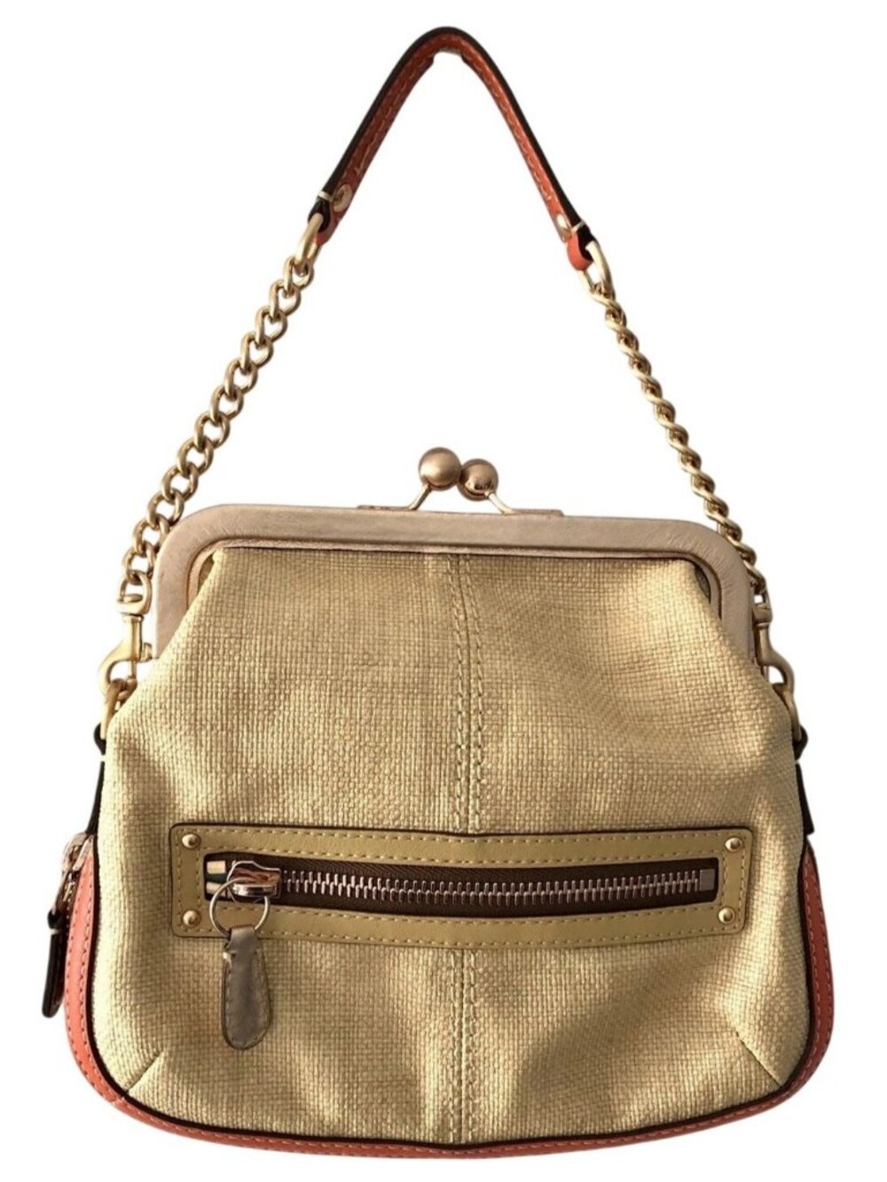 Coach Limited Edition Bonnie Cashin Woven Straw Kisslock Demi bag w/ chain strap
